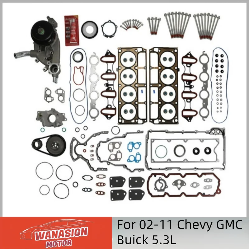 Cylinder-Engine-Gasket-Kit-Water-Pump-Bolts-(1) Cylinder Engine Gasket Kit w/Water Pump Bolts For 2002-2011 Chevy GMC Buick 5.3L