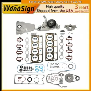 Head Gasket Set W/ Oil Water Pump Fits For 99-04 GMC Yukon Chevy 4.8 5.3 6.0L V8