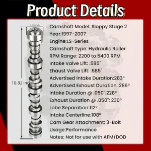Sloppy Mechanics Stage 2 Camshaft Kit For GM Chevy GMC 1997-2007 SS2 LS1 6.2 LS