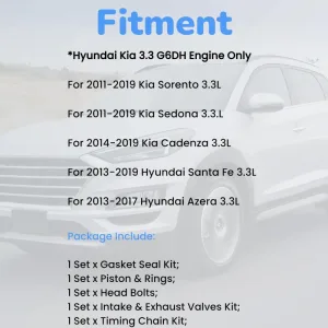 G6DH 3.3L Engine Rebuild Overhaul Kit For Kia Sedona Hyundai Santa Fe Azera 11-19