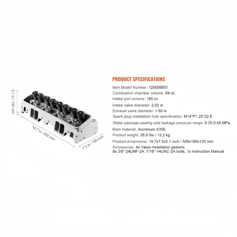 Cylinder-Head-15 1*PC Cylinder Head For GMC Chevy 350 190cc 64cc 2.02/1.60 Intake Exhaust Valve