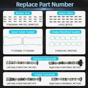 Timing Chain Camshafts Rocker Arms For Jeep Wrangler Dodge Ram Chrysle 3.6L 11-16